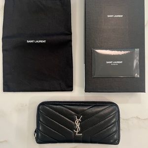 YSL CASSANDRE MATELASSÉ ZIP AROUND WALLET EMBOSSED LEATHER